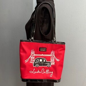 Lulu By Lulu Guinness London Calling Over The Shoulder Bag in black and red.